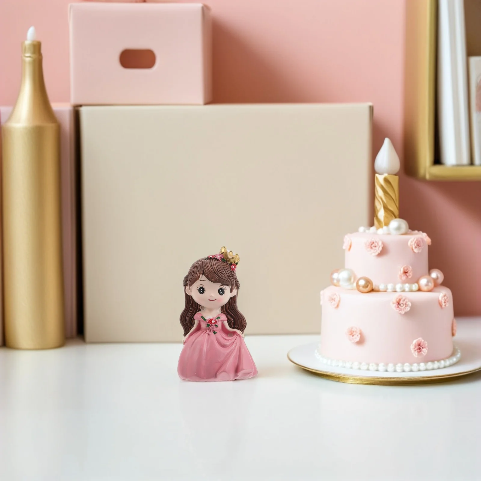 

Small Cake Topper 3D Princess Design for Birthday Cake Decoration Pink Cupcake Ornament Party Celebration