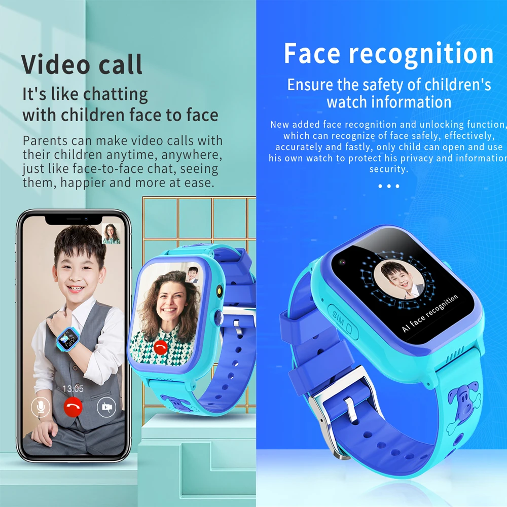 4G Kids Phone Smart Watch GPS WIFI LBS Location 1G+8G Remote Monitor APP Download SOS Tracker Waterproof Face Recognition Clock