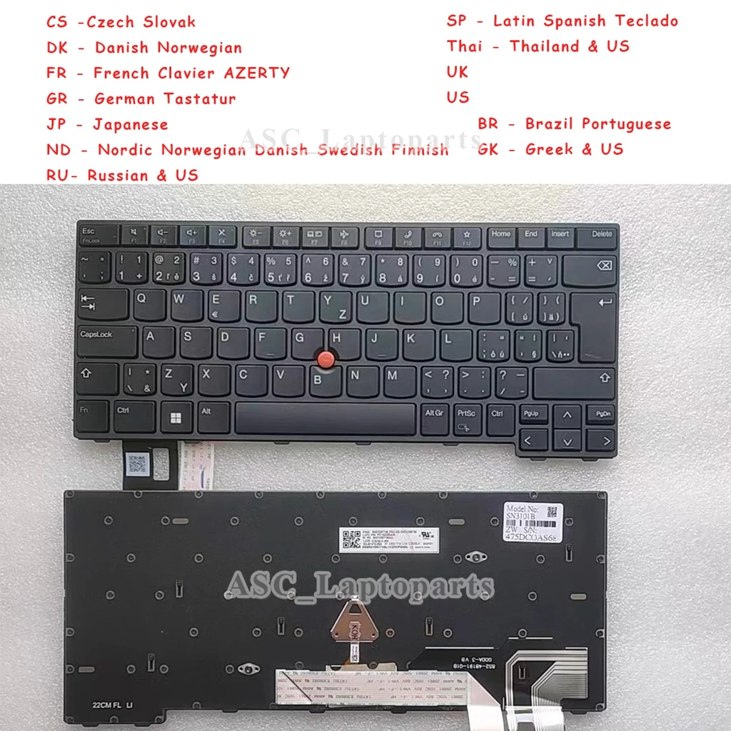 New BR CZ FR GR GK JP ND DK SD SP RU UK US Thai Keyboard for Lenovo Thinkpad T14 Gen 3 , L14 Gen 3 , P14s G3 BACKLIT, Frame