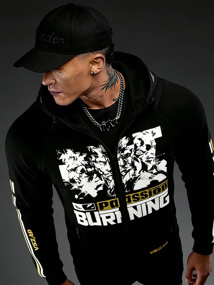 

VSZAP Men's Fitn Hoodie Cardigan Gym Running Casual Faion Top Zipper Stand Fit Long Sve Comfortable Running Sweater