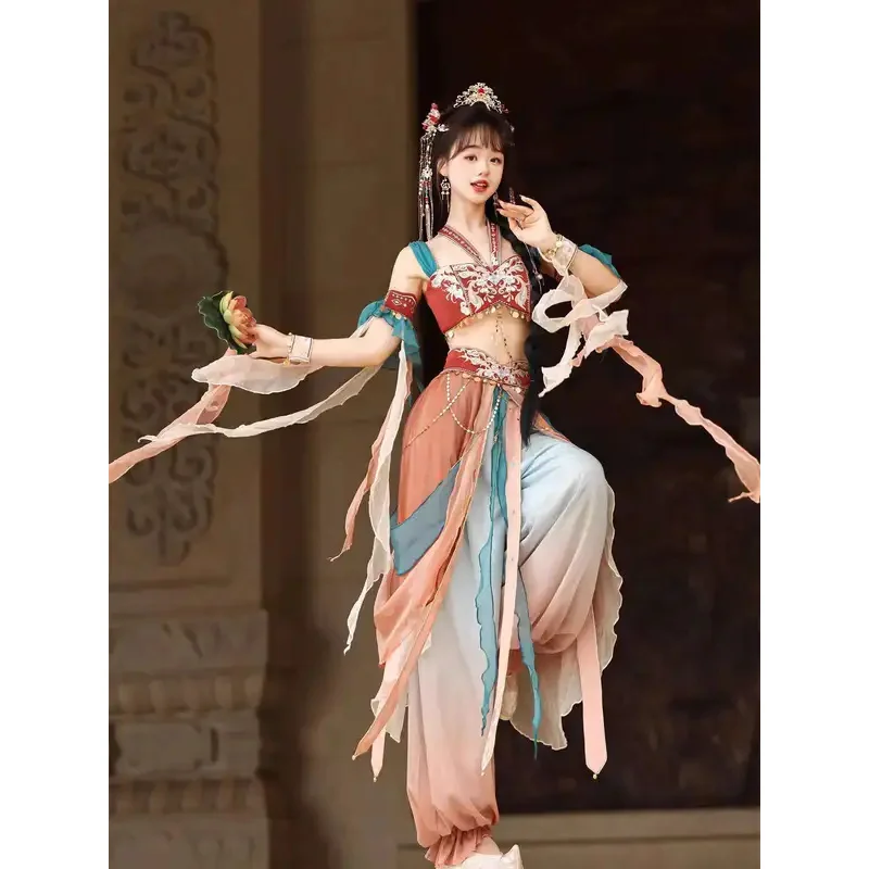 

Han Elements Dunhuang The Western Regions Improve Embroidery Flower Chest Hand Sleeves Lantern Pants Cos Cosplay