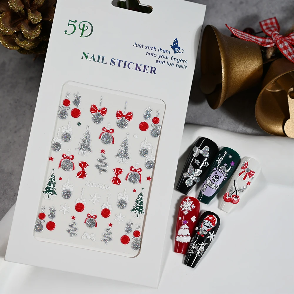 

200pcs Silver White Red Christmas Nail Art Stickers Christmas Tree Bells Nail Decals