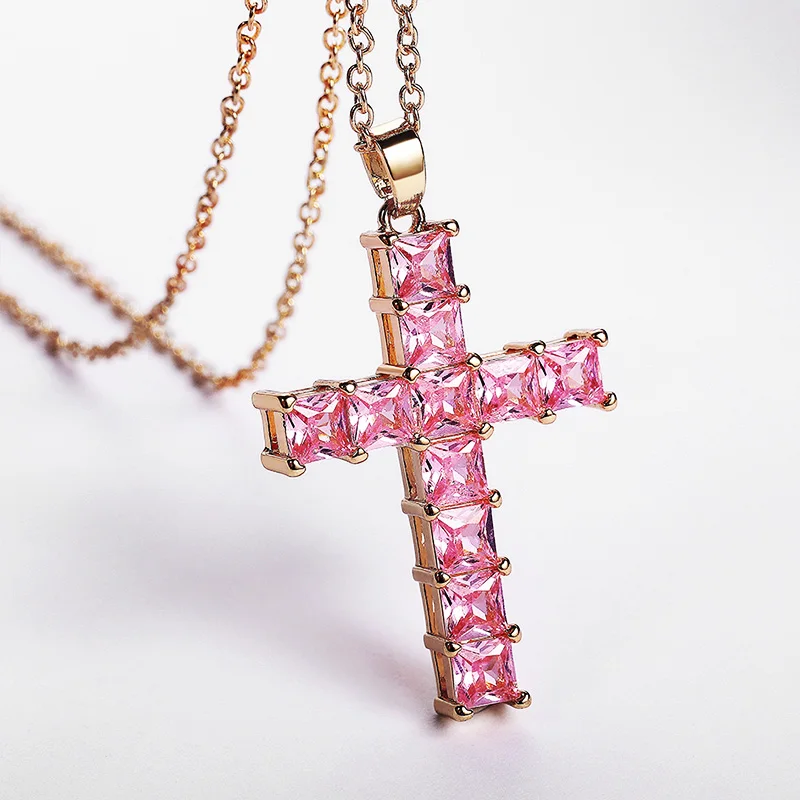 Huitan Hip Hop Girl's Cross Pendant Necklace with Brilliant Cubic