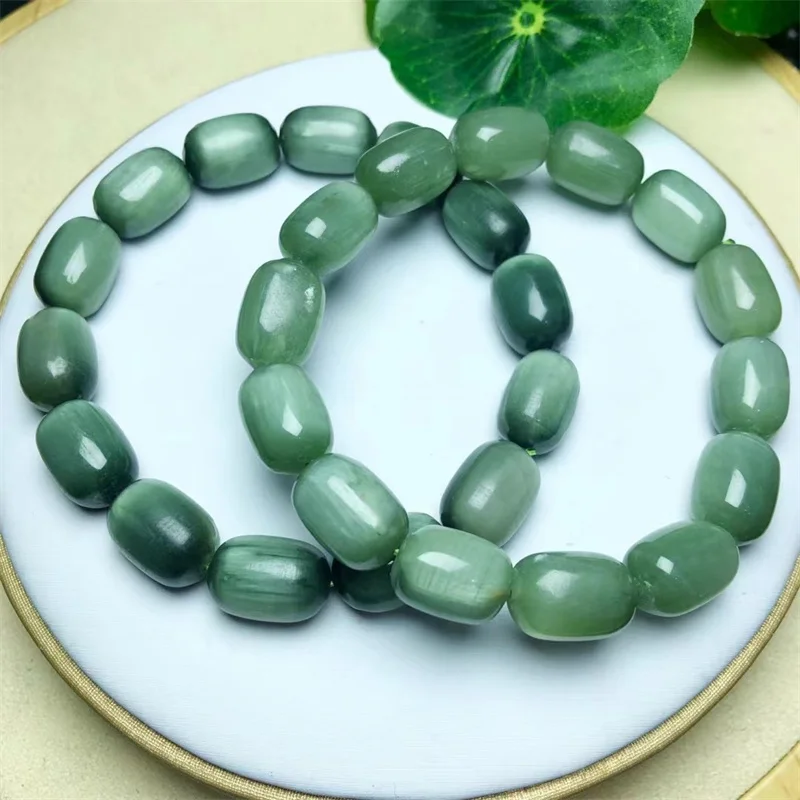 Natural Green Rutilated Quartz Bucket Bead Bracelet Women Reiki Healing Fengshui Lucky Bangles Women Hoilday Gift 1PCS 10X12MM