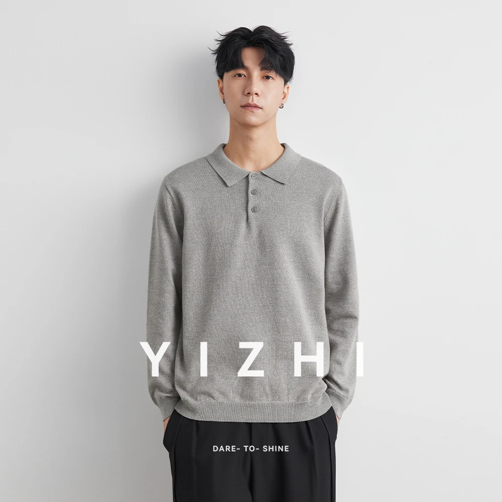 High Quality Worsted Spun Collar Wool Sweater Men's Spring And Autumn Business Polo Sweater Thin Long Sleeved Knitted T-shirt - Image 2