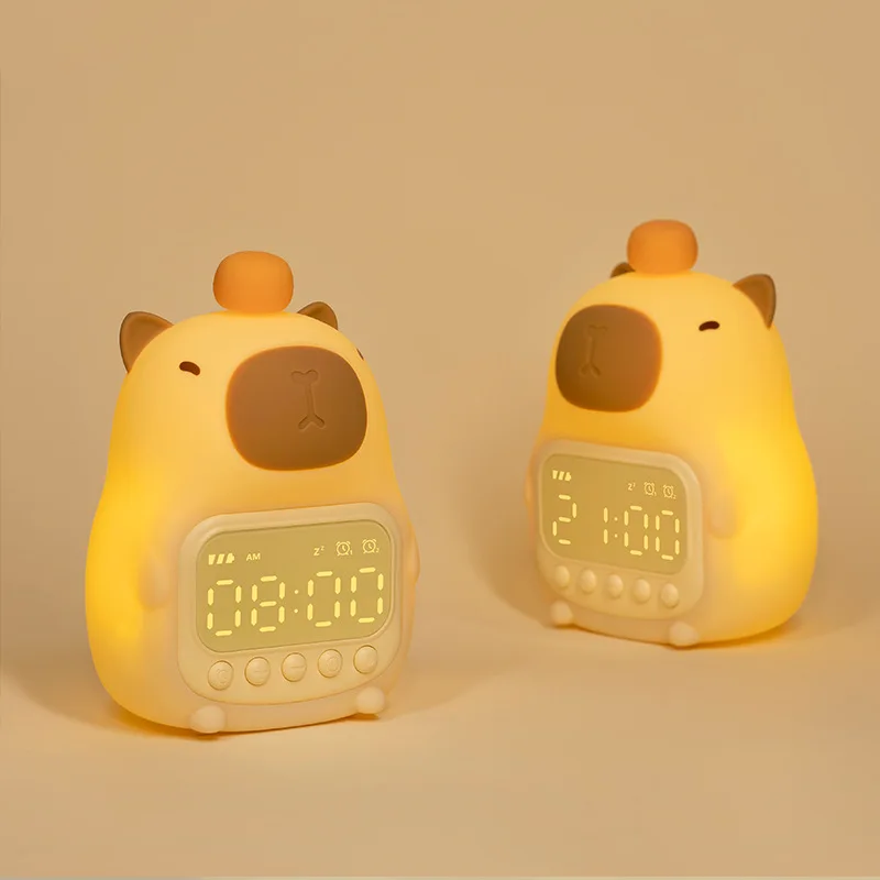 Cute Cartoon Capybara Silicone Night Light Rechargeable Digital Alarm Clock Led Night Lamp Touch Snooze Always-on Table Clock