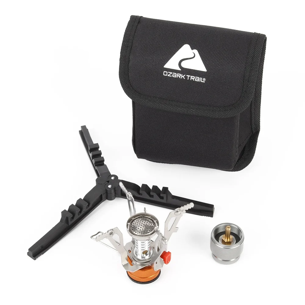 Portable Camping Stove Adapter Stand Set All-in-One Kit Propane Fuel Adjustable Heat Lightweight Compact Outdoor Cooking