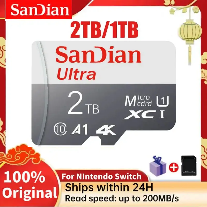 정품 마이크로 Tf SD 카드, SD TF 플래시 카드, 메모리 카드, 전화 카메라용 MiniSD 카드, 2T, 1T, 256GB, 128G, 32GB, 64GB, 128GB