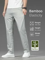 Pantalones finos de bambú para hombre, pantalón informal, de alta calidad, clásico, de negocios, a la moda, elásticos, formales, rectos, negro, gris, caqui
