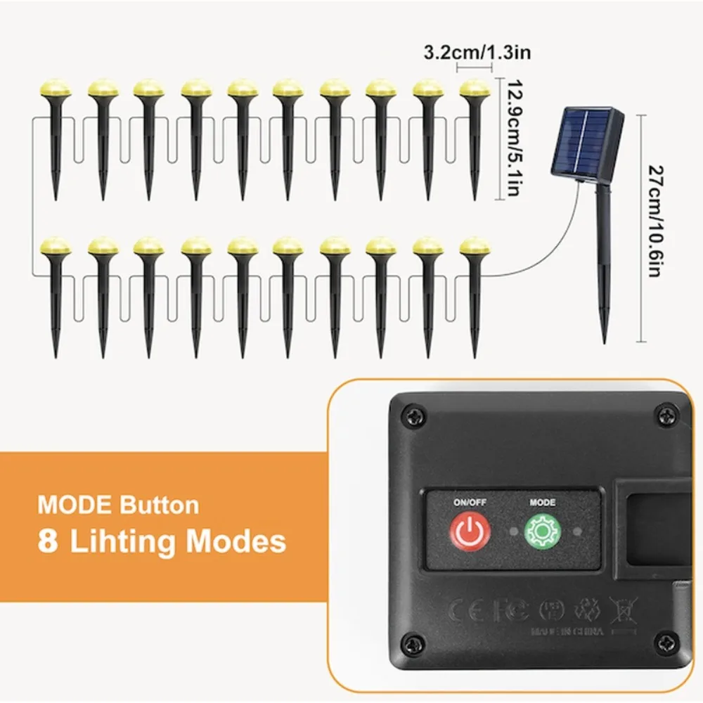 Upgrade Version 1 Comes with 10/20 Solar Garden Lights and Solar Mushroom-Shaped Corridor Lights. It Has 8 Lighting Modes and a Waterproof Rating of IP44. It Is Suitable for Use in Lawns, Courtyards, Gardens, Villas, Sidewalks, Camping, Christmas Dec - view 4