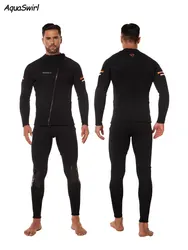 Two-piece Men's Surfing Diving Suit 1.5mm Neoprene Split Swimwear Sun Protection Snorkeling Free-diving Wetsuit Black Set