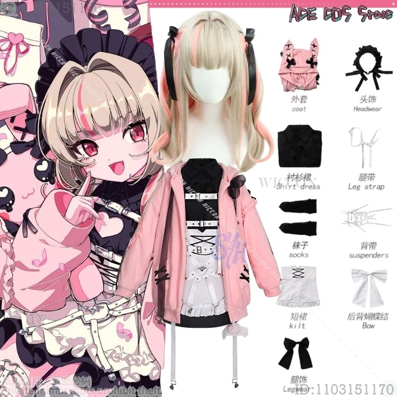 

Аниме Vtuber Youtuber Косплей Makaino Ririmu их Artes Nijisanji Костюм Jirai Kei Девушки Розовый Кролик Пальто Лолита Платье Хэллоуин Вечеринка