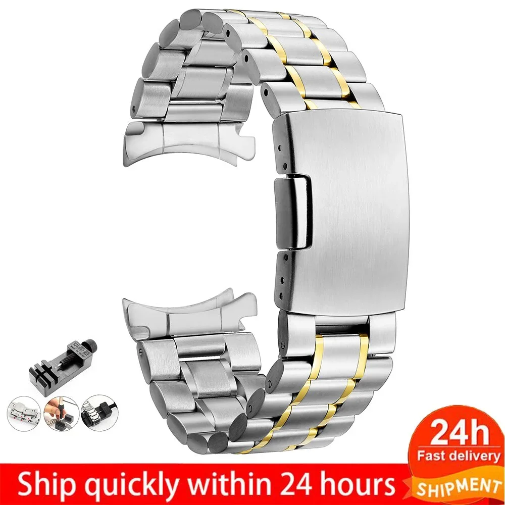 Solid Curved End 22mm 20mm Stainless Steel Strap for Samsung Galaxy Watch 3 Active2 GearS3 42mm 46 41 45MM 18mm 24mm Correa Band