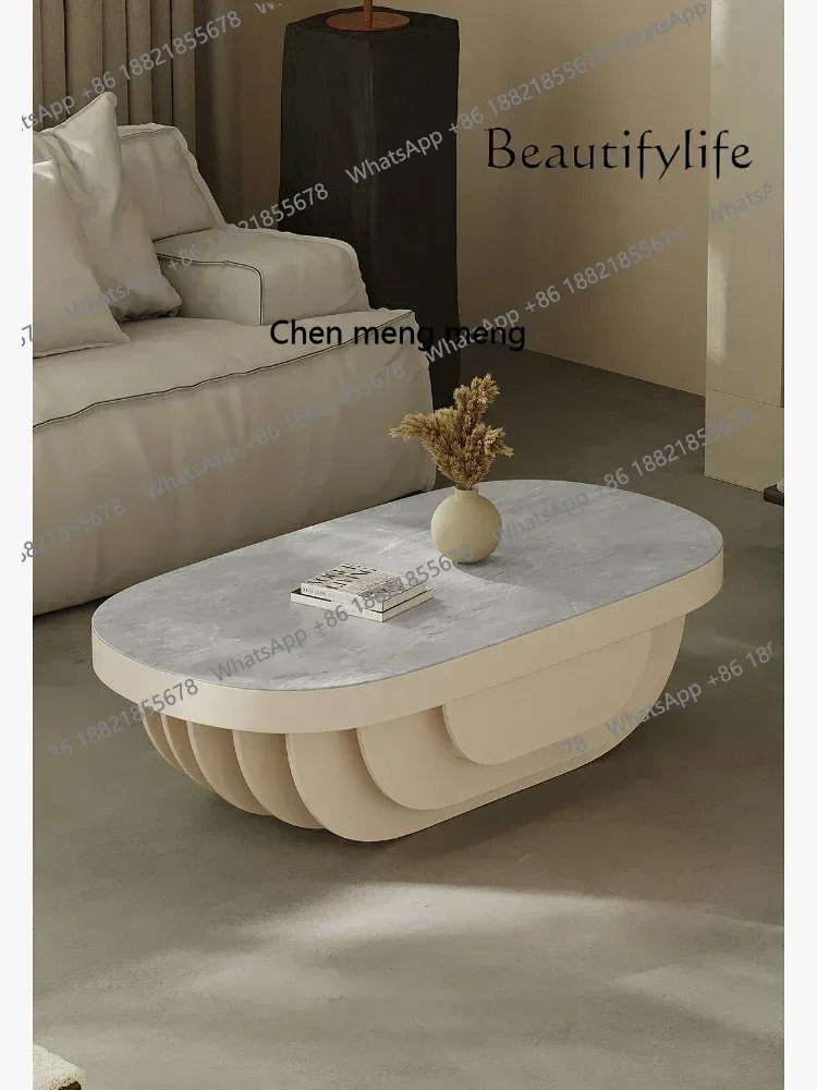 New arrive Oval Stone Plate Coffee Table Light Luxury Small Apartment Design Artistic Special-Shaped Creative Coffee Table