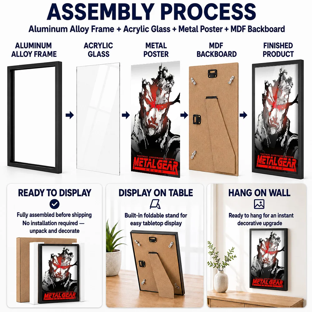 MGS Tactical Espionage Action Framed Metal Print Customized Photo Dark Mission Style Wall Art For Player Lounge Collector Gift