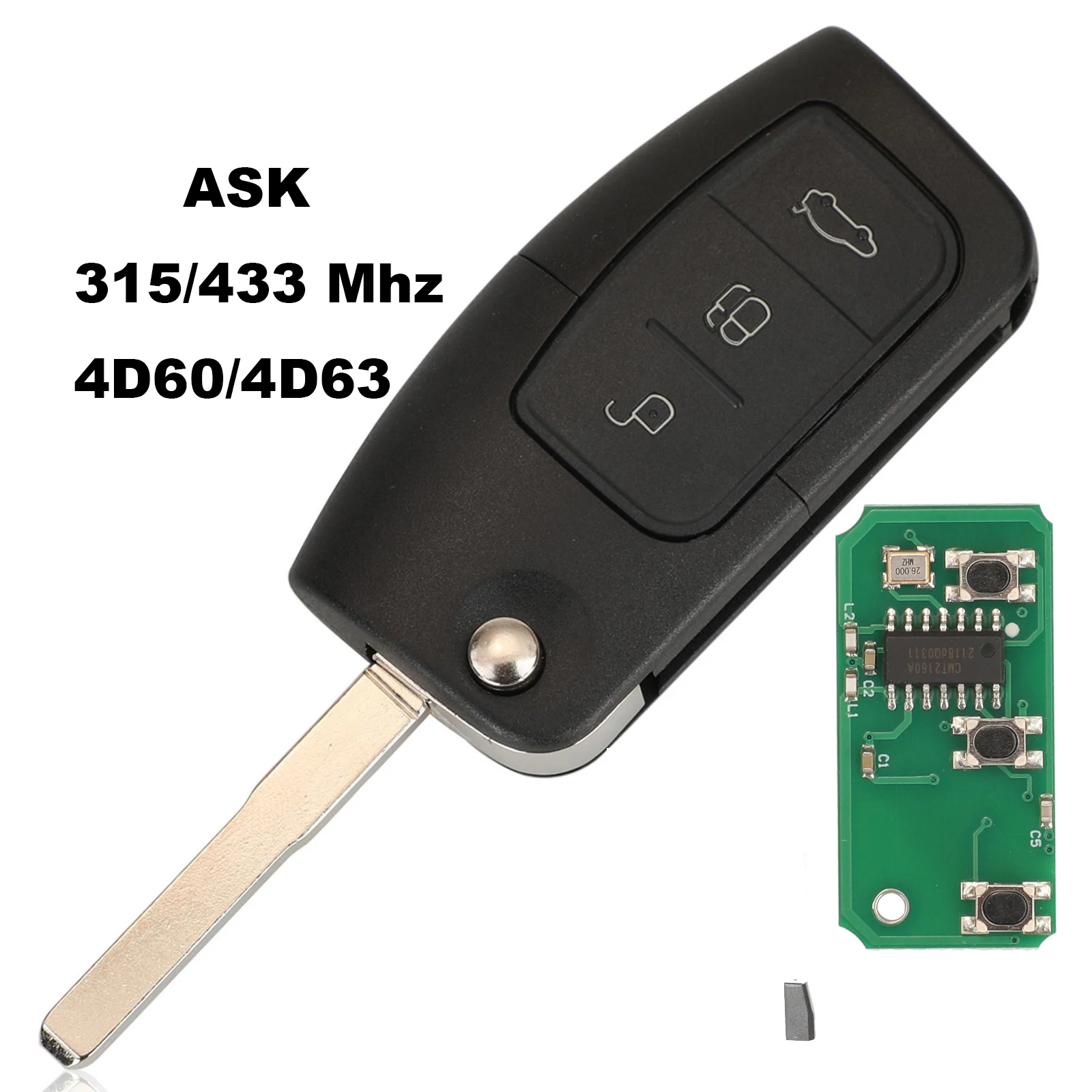 jingyuqin Car Key For Ford Focus Mondeo C Max S Max Galaxy Fiesta ASK 315/433MHz 2/3 Buttons Keyless Entry Remote Key Fob