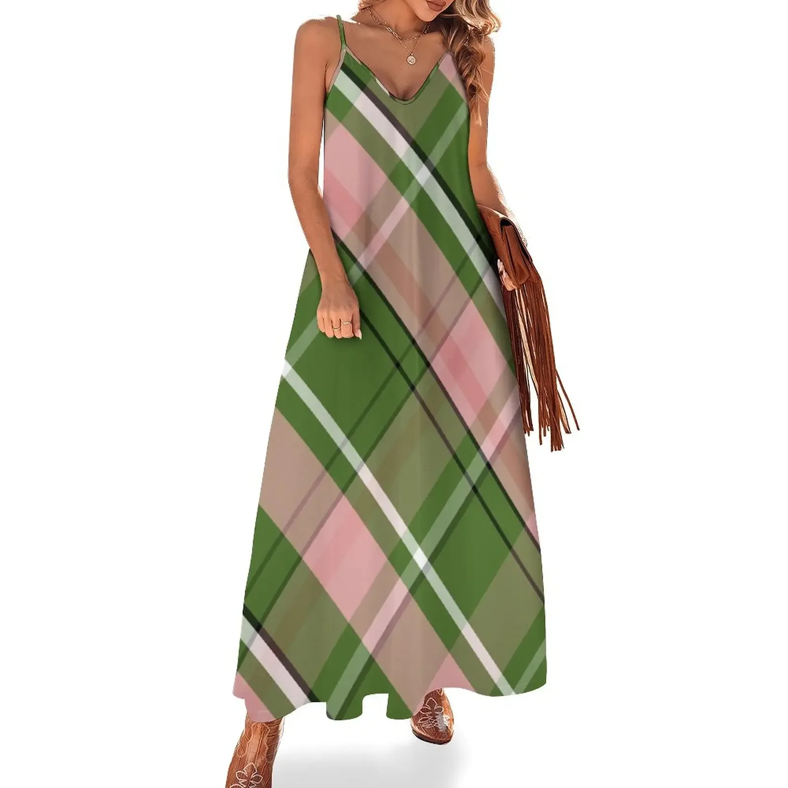 

Pink and Green Preppy Plaid Sleeveless Dress dress for woman beach dress women's summer 2025