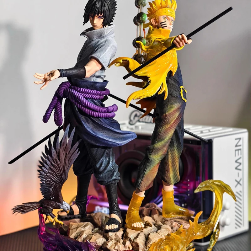 Figura de acción de Anime Naruto Shippuden, Naruto Uzumaki Uchiha Sasuke, 38cm, juguete de PVC, colección de estatuas, modelo, regalos de cumpleaños