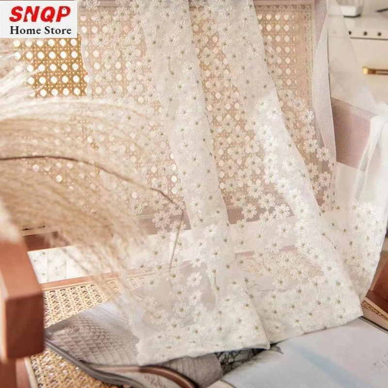 

Custom Size French Yarn Curtain High-end White Yarn Luxury Daisy Curtains for Living Room Bedroom Dining Romantic Grace Decor