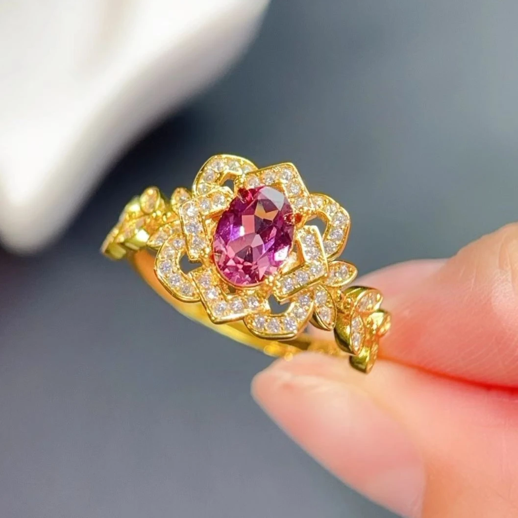 Natural Garnet Ring 925 Silver Gold Plated Oval Cut Red Gemstone January Birthstone Fine Jewelry with Certificate for Wife