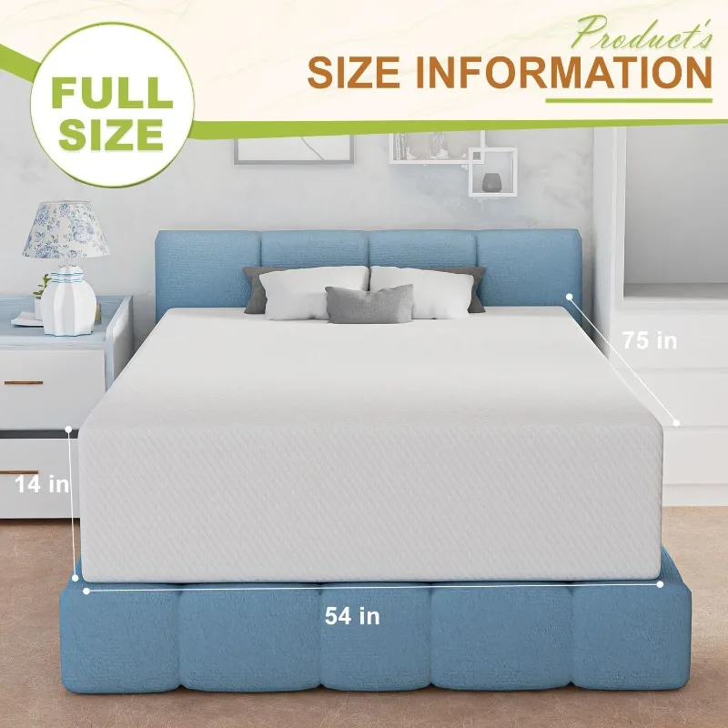 14 Inch Full Size Mattress, Gel Memory Foam Full Mattress, Pressure Relieving, Cooling Gel Foam, Full Mattress in A Box