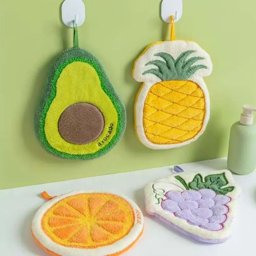 

Милое мультяшное фруктовое полотенце для рук, впитывающий коралловый флис, платок для ванной комнаты, подвесной утолщенный кухонный тряпка