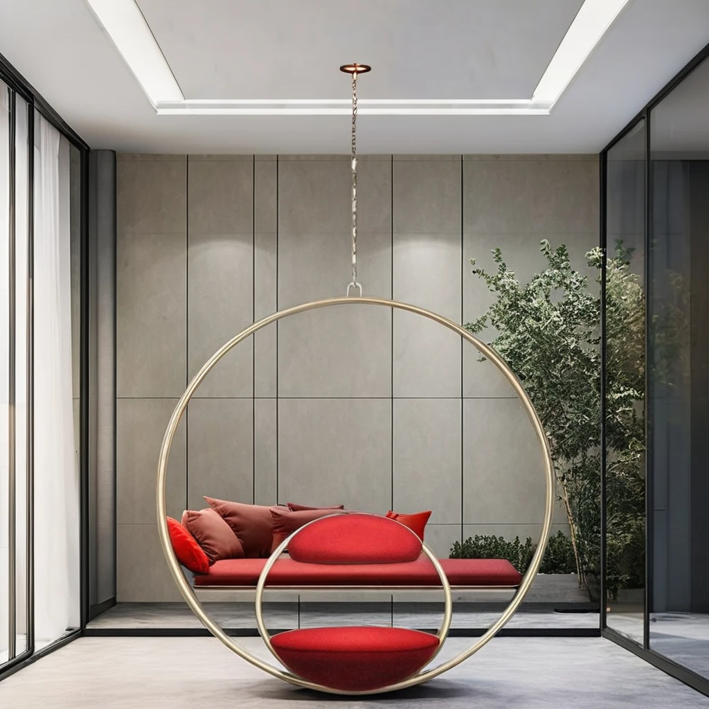 Single Seat Gold Stainless Steel Swing Hanging Hoop Chair Circular Outdoor Furniture Home Living Room