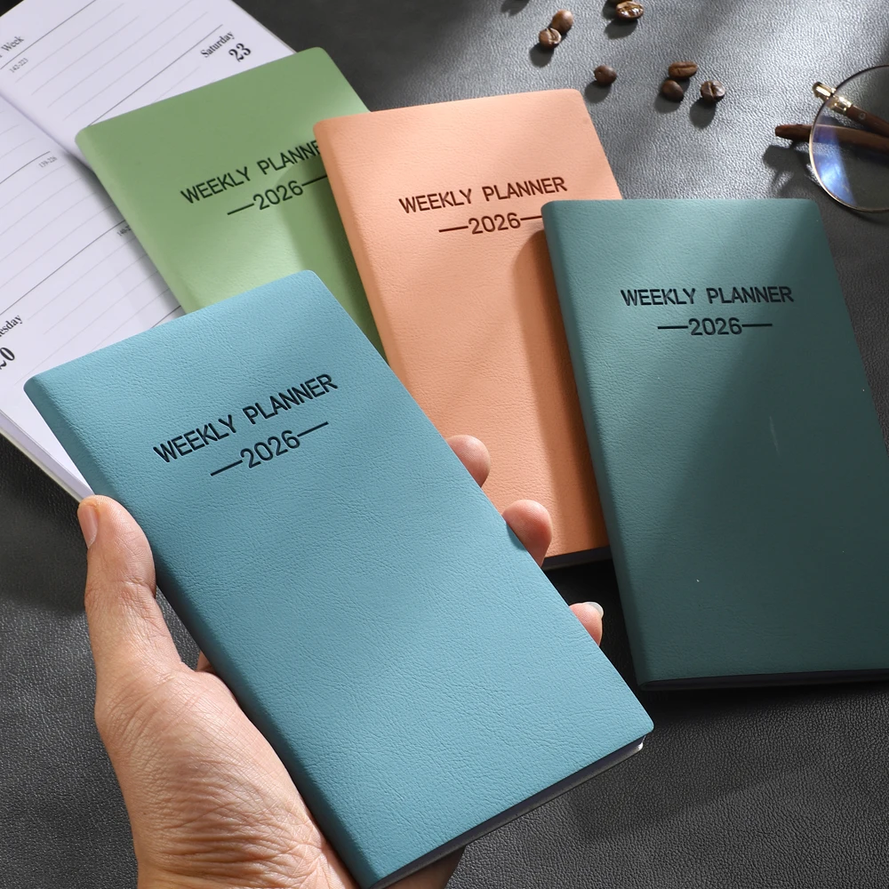 

1pc A6 size 2026 daily planner, Morandi color leather calendar, 64 sheets 128 page thin weekly calendar book