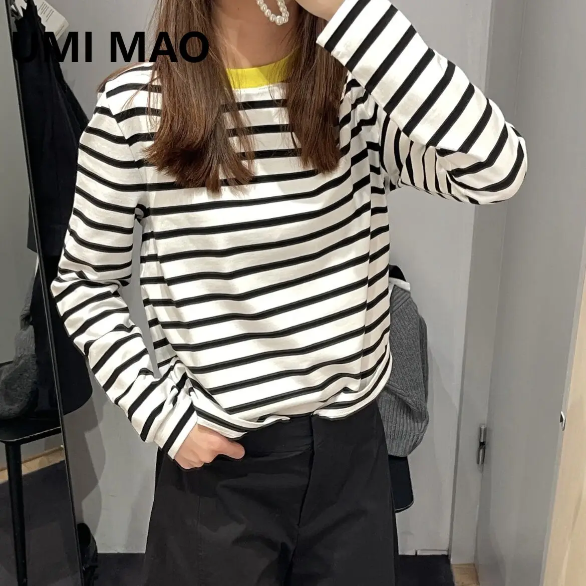 

UMI MAO Camiseta Feminina Ten Colors Style Women's Standard Fit Round Neck Long Sleeve Shirt Women T-Shirt Autumn New Femme