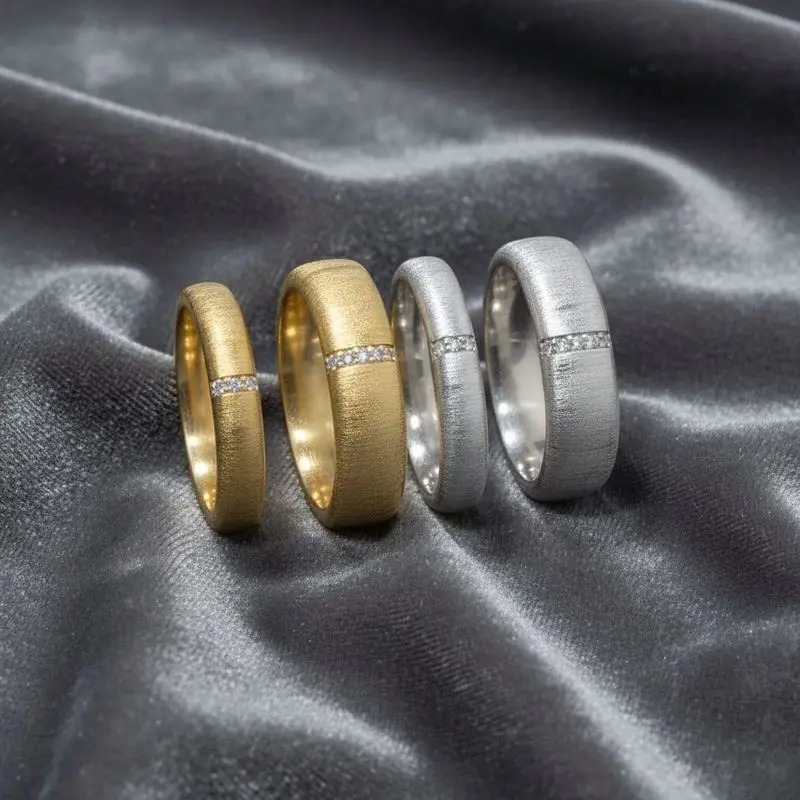 S925 Silver 18K Gold‑Plated Brushed Couple’s Engagement Rings with Lab‑Grown Diamonds & Moissanite – Wholesale & Custom Orders