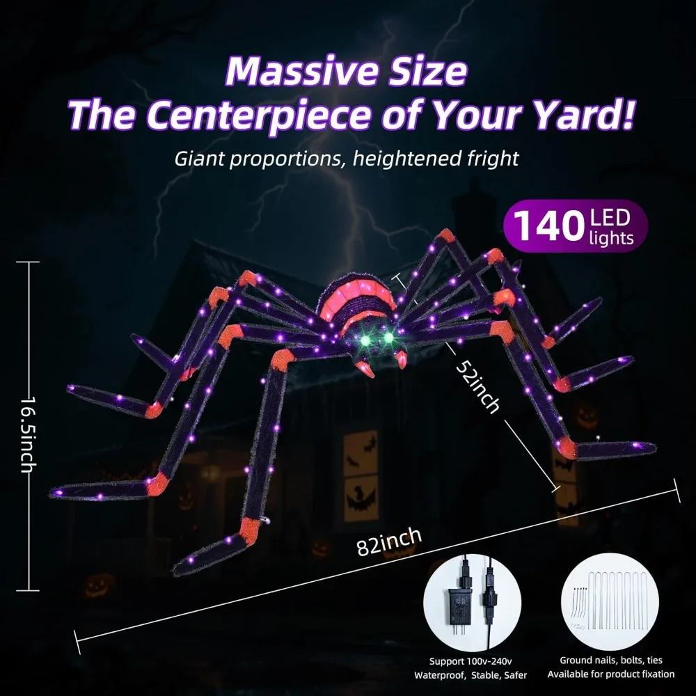 Decoración gigante de araña de Halloween de 6,8 pies con 115 luces LED para uso en interiores y exteriores