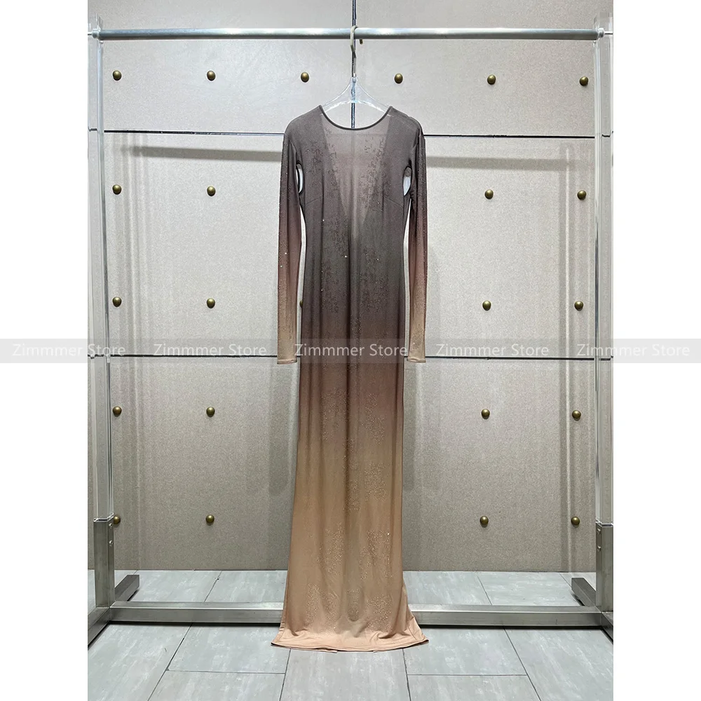 European and American temperament sexy hot diamond backless slim hip long sleeve dress 2024 early autumn new niche