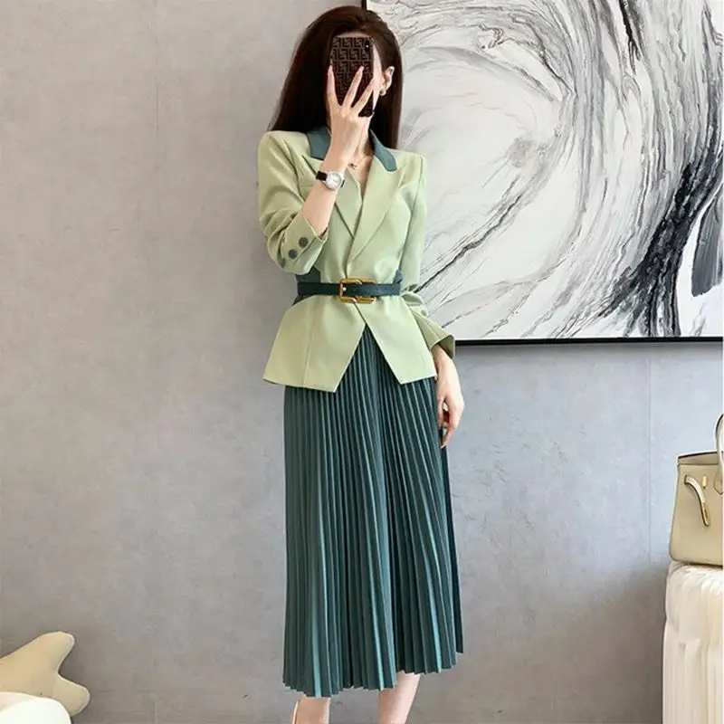 Female Outfits Trend 2024 Skirt Midi Suits Office Women\'s Two Piece Set Long Sleeve Korea Clothing Korean Style Luxury Festival