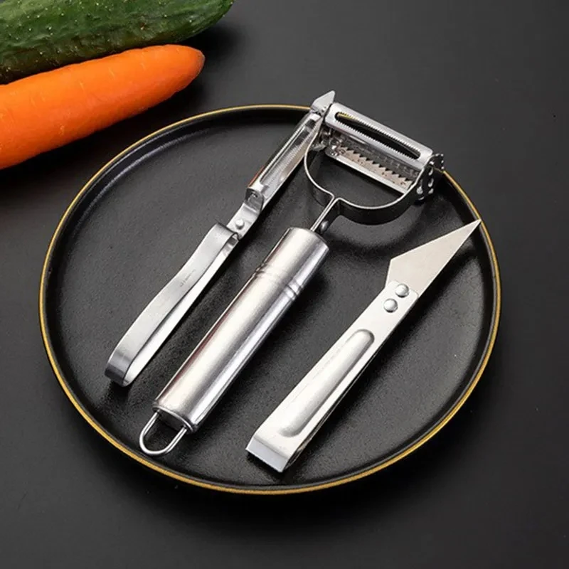 3pcs Multifunctional Vegetable Peeler Stainless Steel Potatoes Carrots Grater Fruit Peeler Cutter Melon Planer Kitchen Gadgets