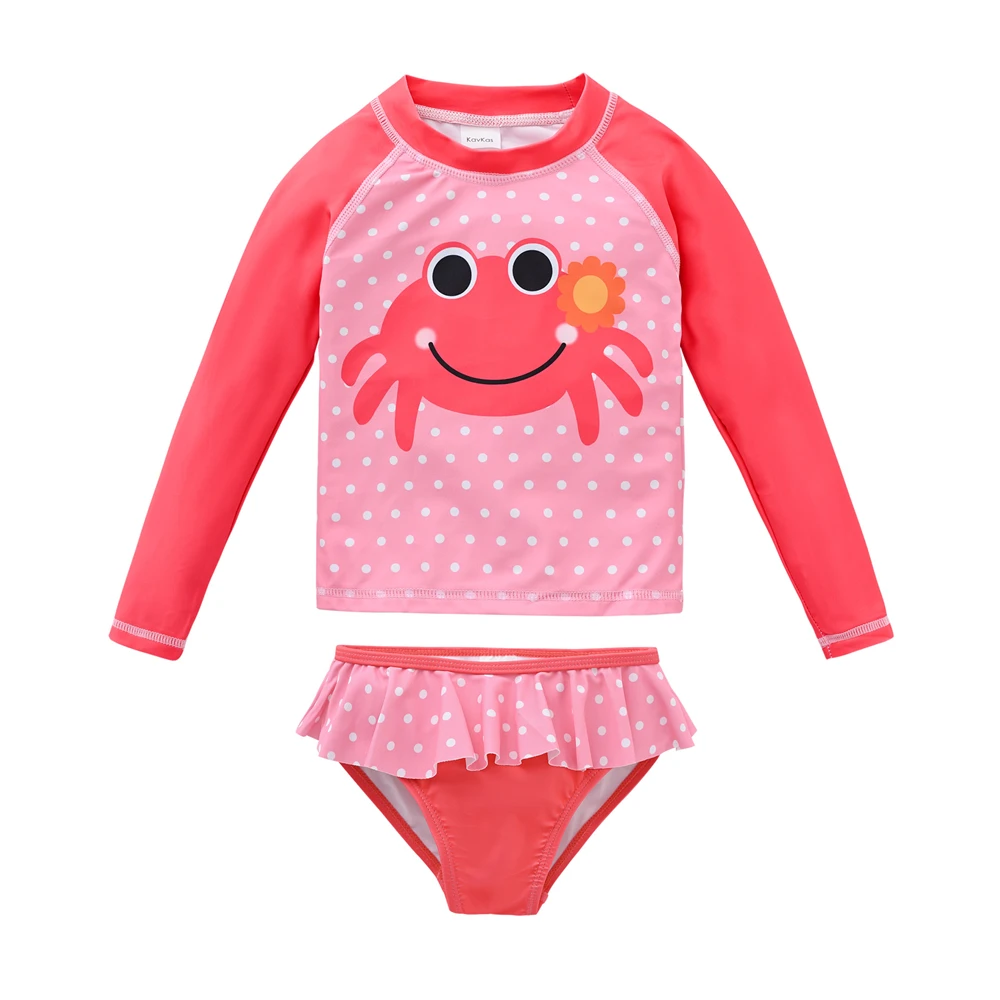 KAVKAS Pink Crab 2 Pcs Swimsuit Girls Swimwear Babi Child Infant Children Teen Kids Cartoon Bathing Suit