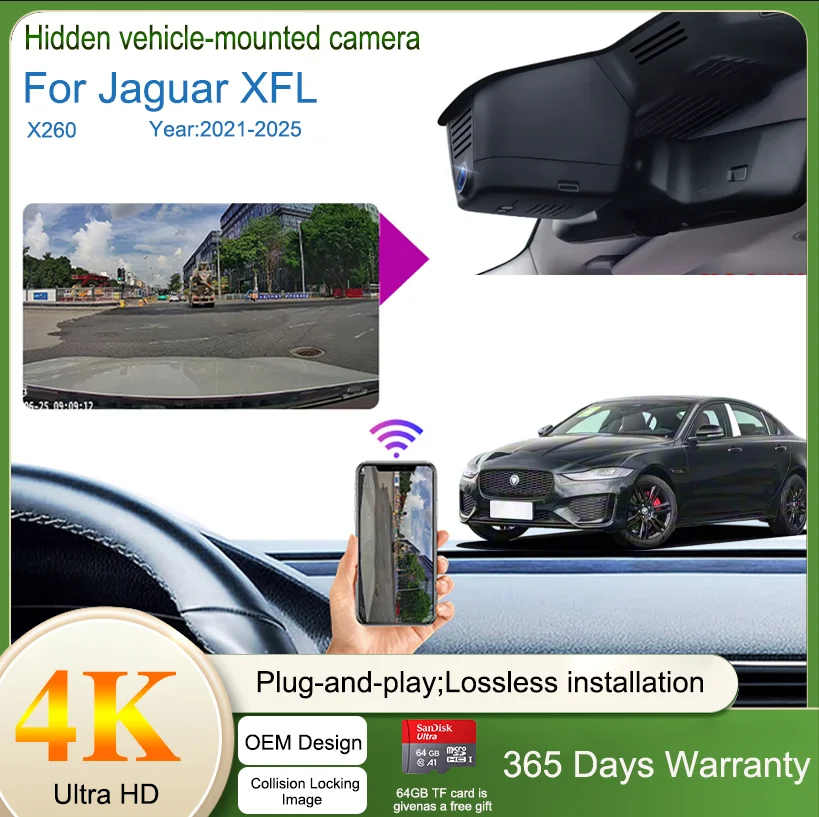 

4K Car Dash Cam For 2021-2025 Jaguar XFL X260 Vehicle Surveillance System Video Recorder Rearview Mirror Camera Wi-Fi Direct