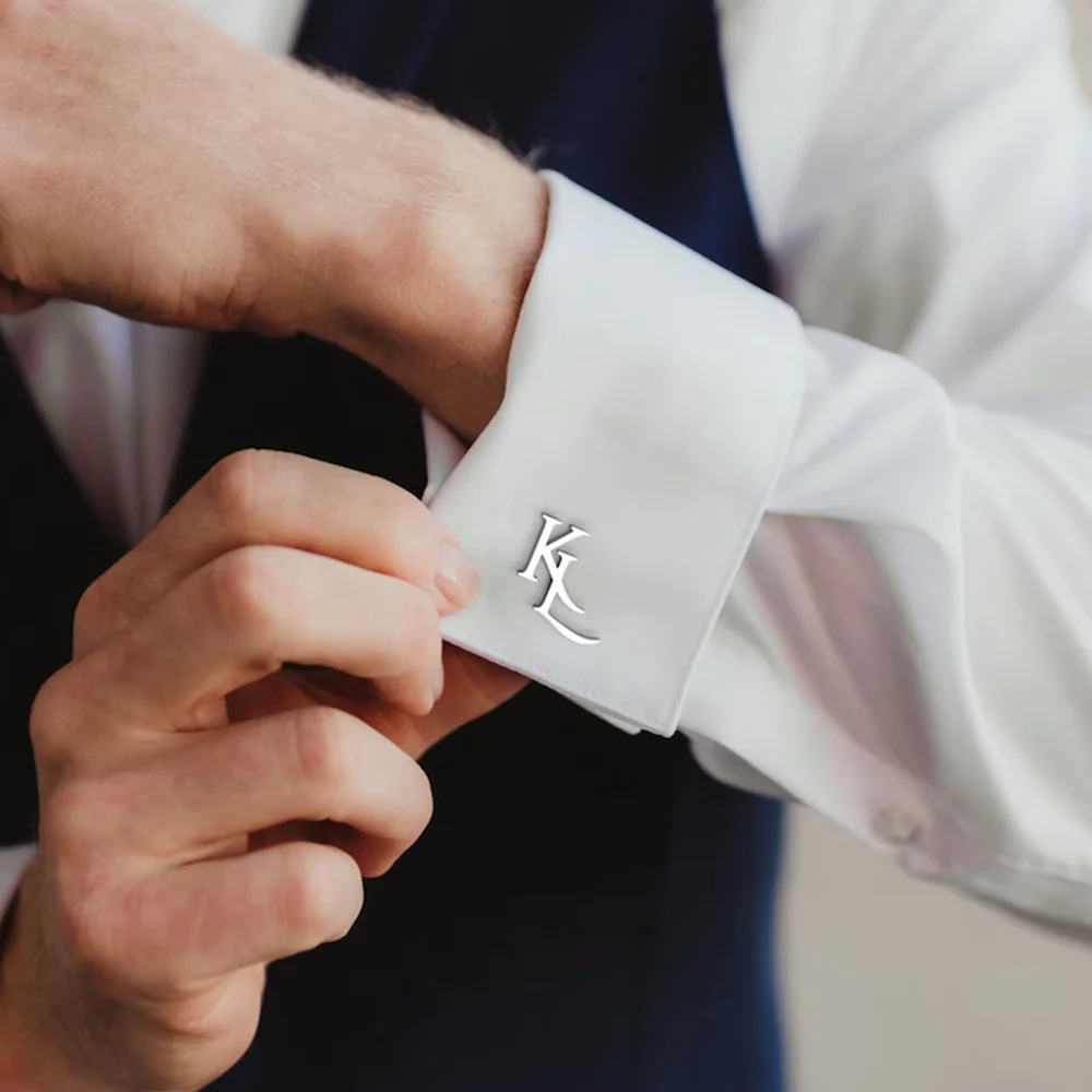 أزرار أكمام مخصصة للعريس، هدايا العريس، أزرار أكمام مخصصة للرجال بأحرف أولى، مجوهرات من صلب لا يصدأ، هدايا أفضل رجل