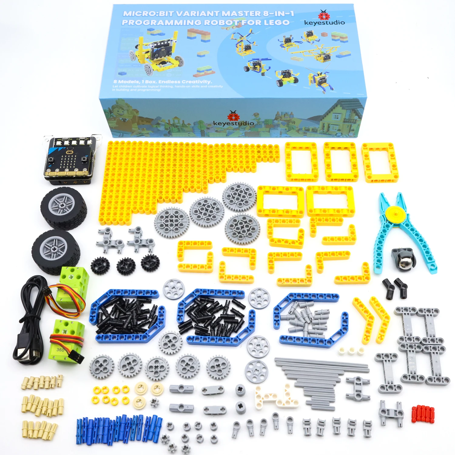 Keyestuido Micro Bit V2 Variant Master 8-IN-1 Robot Kit For Micro:Bit Programming Starter Learning Kit Compatible with Lego