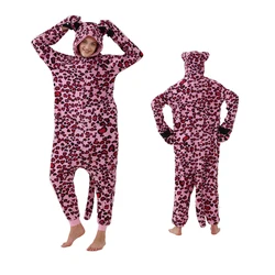 Women Clothing Pink Leopard Cosplay Costume For Adults Halloween Animal Full Body Pajamas Fleece Kigurumi Long Sleeves Homewear