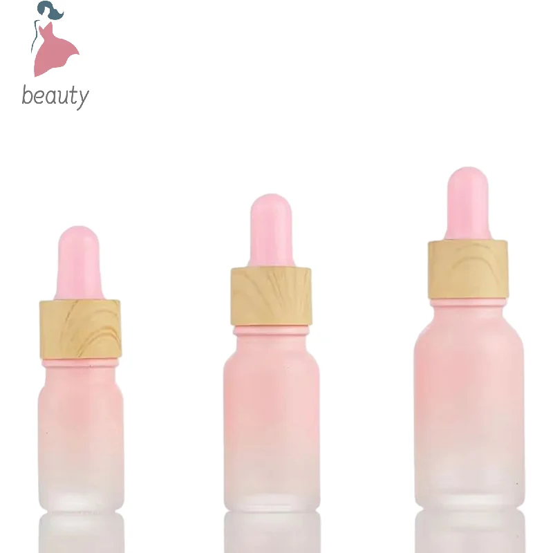 5/10/15/20 ML Pink Frosted Glass Bottle with Pipette Dropper, Pink Essential Oil Bottles, Cosmetic Essence Packing Bottle