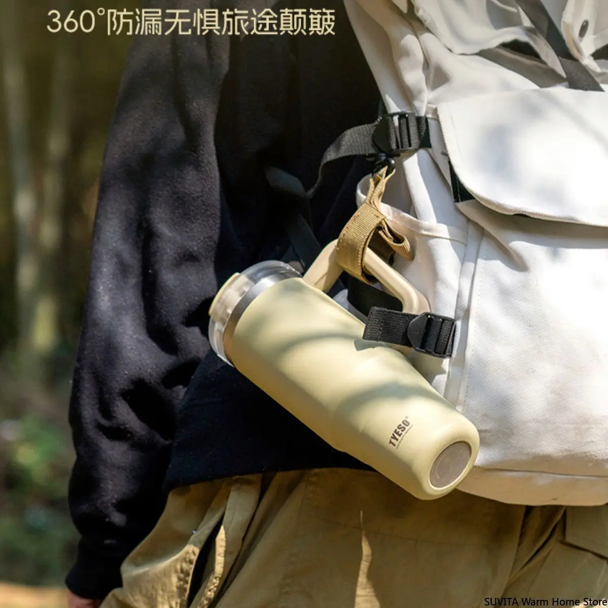 

Tyeso 900/1200ML Tumbler Bottle Stainless Steel Car Mug With Handle Straw Double-walled Insulated Travel Mug Holiday Gifts