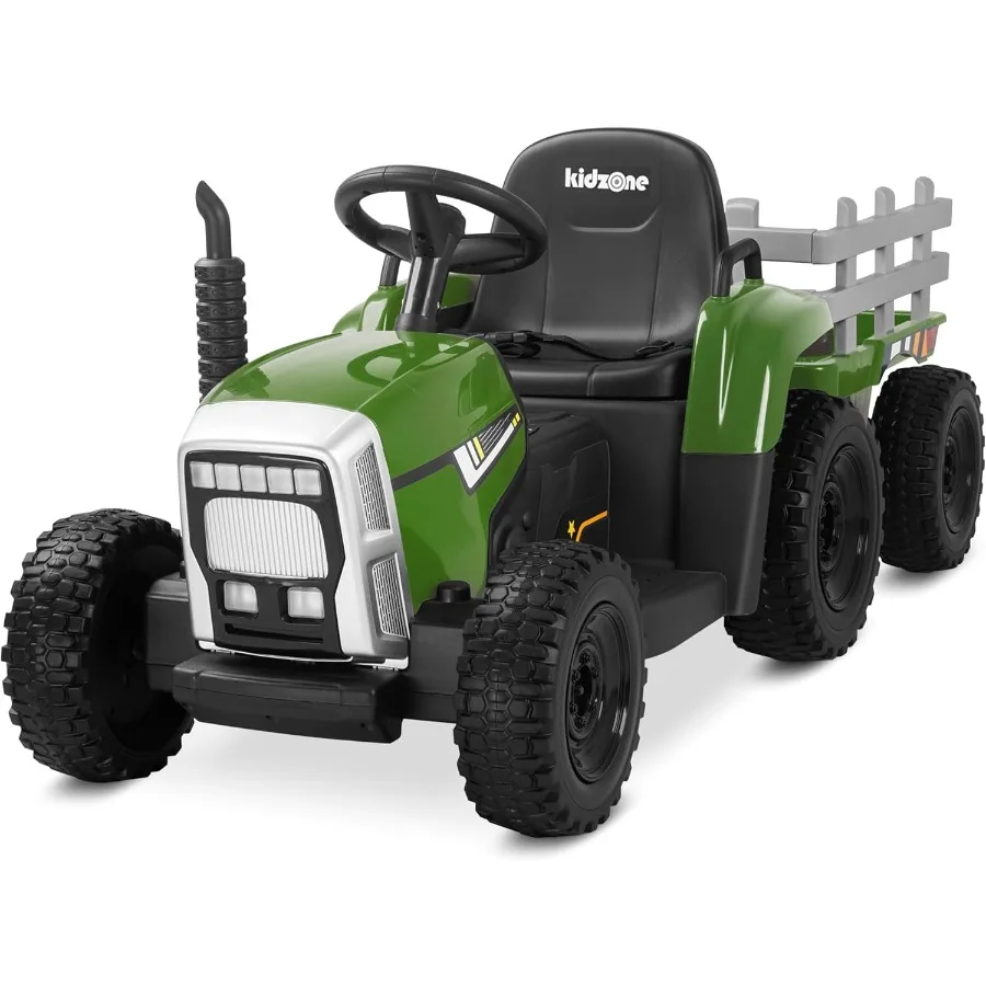 Versão premium 12v7ah com pneus nivelados eva, motores duplos de 35w, torque de potência, controle remoto, trator elétrico com reboque para crianças pequenas