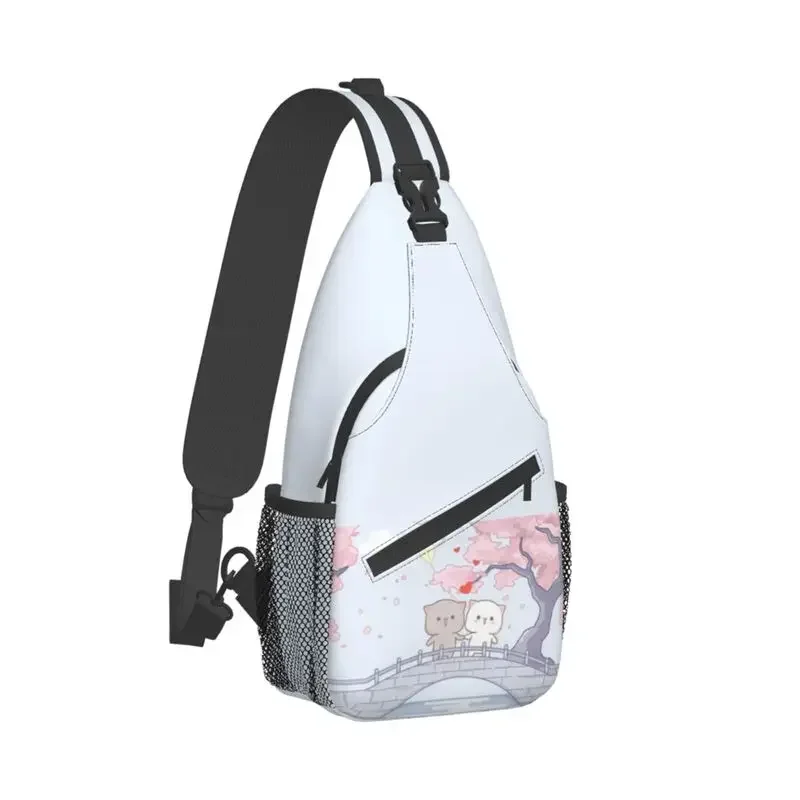 Casual Romantic Peach And Goma Mochi Cat Crossbody Sling Backpack Men Shoulder Chest Bag for Hiking