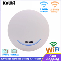 KuWFi 1200Mbps 2.4G 5.8G Dual Band Wireless WiFi Router Ceiling AP Router Wi-Fi Access Point 100Mbps RJ45 Port Support 48V POE