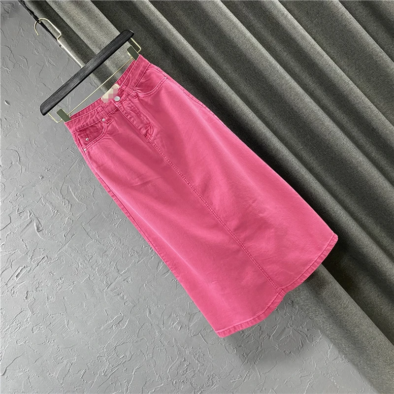 S-2XL Women Pink Denim Skirts High Waist A-Line Solid Casual Outfits Female Summer Versatile Jean Skirt