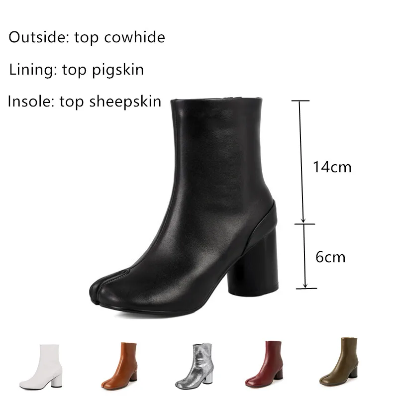 2026 Luxury Women Tabi Split Toe Genuine Leather Ankle Boots Chunky Block High Heel Booties Fall Winter Fashion Party Shoes image 3