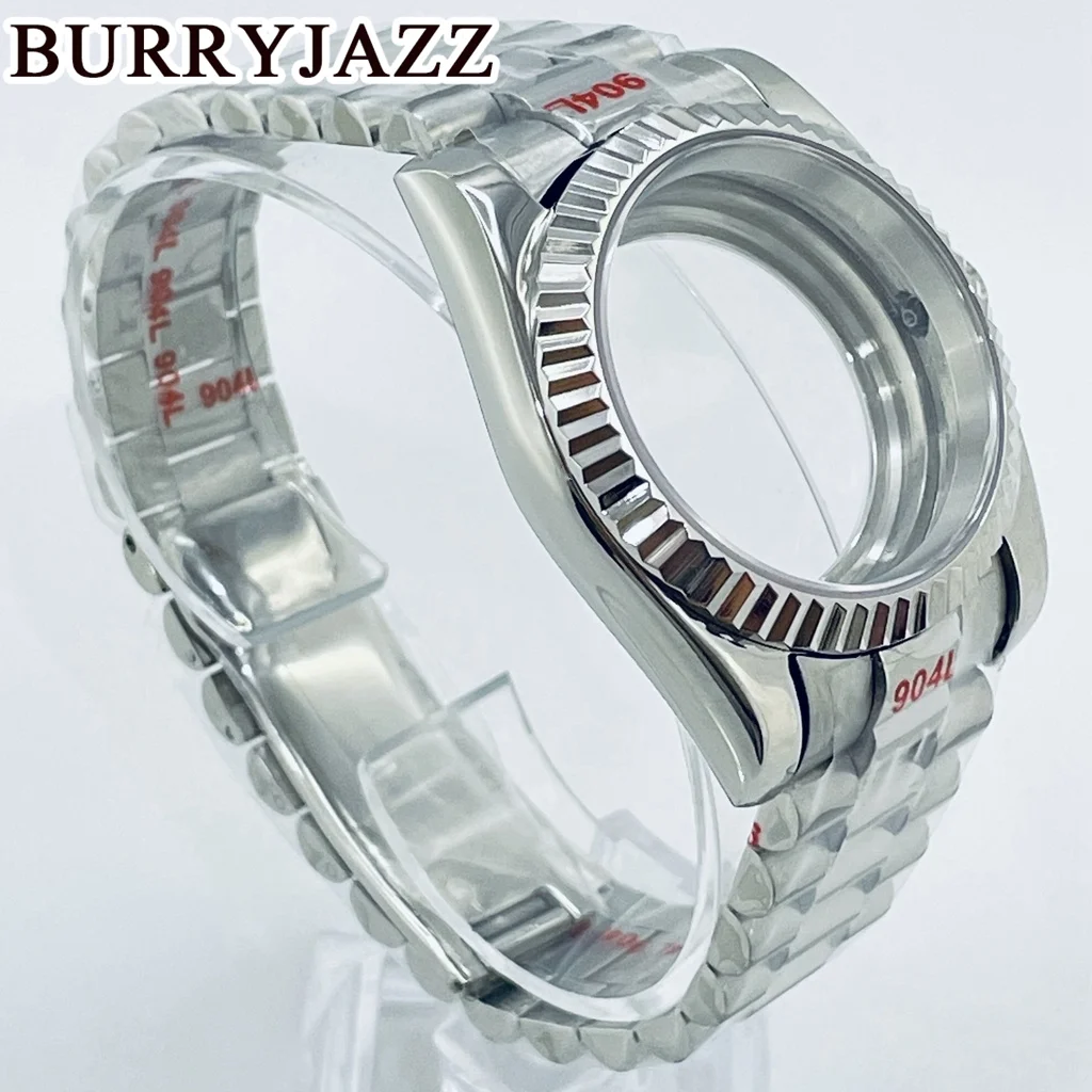 BURRYJAZZ 36mm 40mm  NH35 NH36 NH34 NH38 NH70 NH72 Watch Case Waterproof  Sapphire Crysta Silver Presidential Bracelet