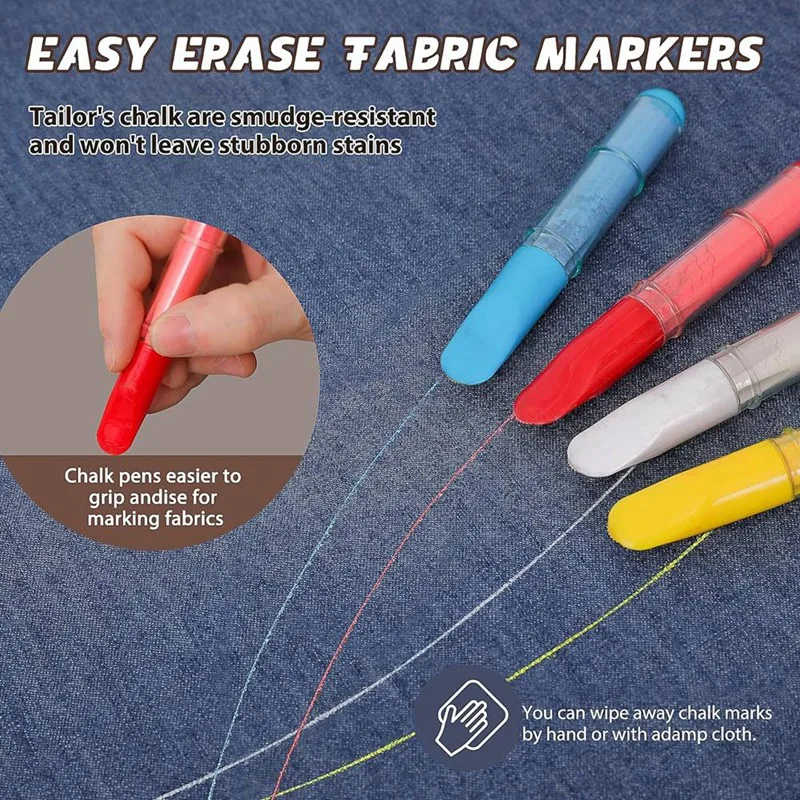 Fabric Chalk Markers For Sewing,Quilting,Crafting Erasable Tailor's Chalk Work On Various Fabrics