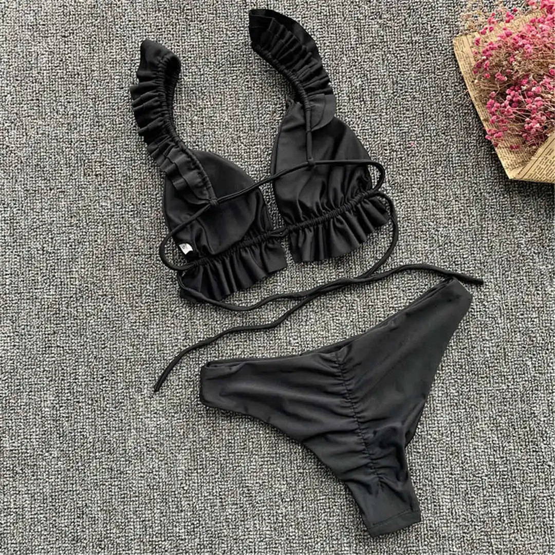 2026 Rüschen-Bikini Damen-Badeanzug Zweiteiliger Bikini-Set mit mittelhohem Bund Badebekleidung für Damen V2358 – Detail 27