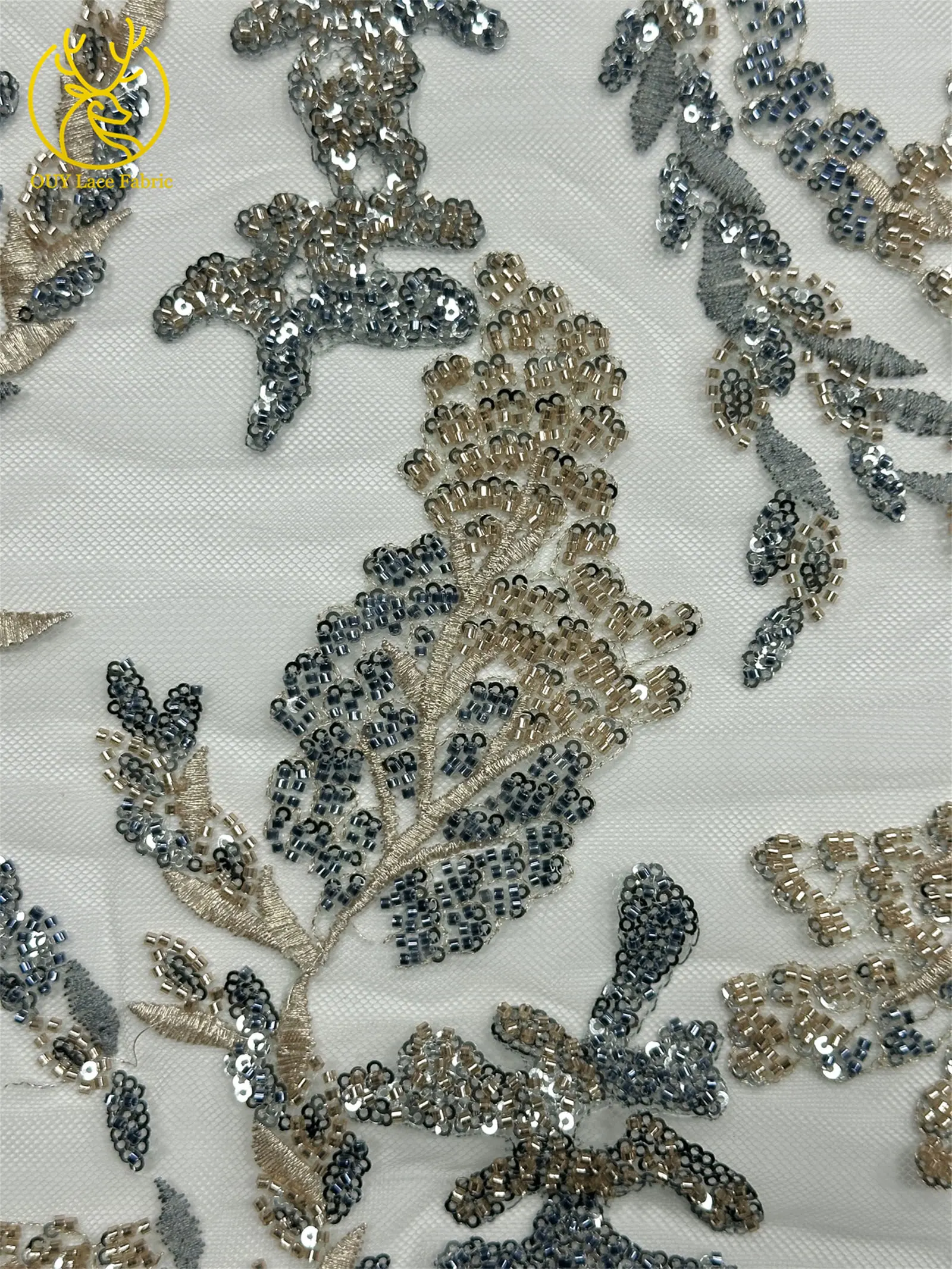 Afrikanischer Perlen-Pailletten-Stickerei-Spitzenstoff 2026 Exquisite Nigerianische Brautspitze Französischer Tüllstoff für Hochzeits- und Partykleider – Detail 9